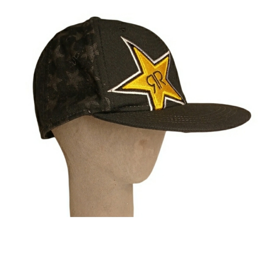 ROCKSTAR ENERGY DRINK Yellow Star Print Embroidered Cap 7 3/8"